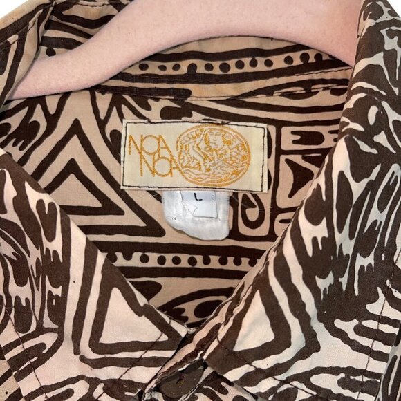 Noa Noa Mens Shirt Size L Brown Abstract Print Hawaiian Button Down Pure Cotton - Picture 6 of 9